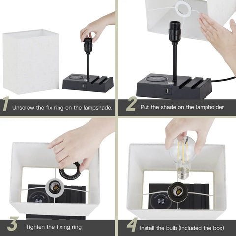 Wireless Charging Bedside Lamps Set Of 2 With USB A And C Ports Phone Stands 3 Way Dimmable Touch Control Nightstand Lamps assembly steps