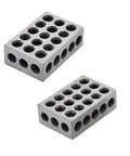Two 1 x 2 x 3 in hardened steel machinist setup blocks with 23 holes, matched pair