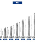 Dang Tough 100 Pack M3 X 20mm Flat Head Self Tapping Sheet Metal Screws, sizes M3x8 to M3x30 displayed vertically.