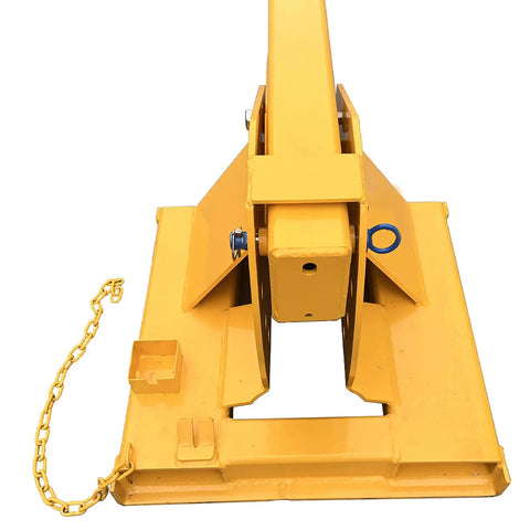 Built Like A Tank 6600 Lb Forklift Telescopic Jib Boom with robust yellow steel base and locking hook detail.