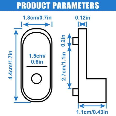 Six Piece Oval Closet Rod End Supports 15mm By 30mm Built Tough Heavy Duty Wardrobe Bracket Metal Rod Holders With Rear Facing 6.5mm Pins For Easy Rugged Closet Pole Installation And Long Lasting Use, dimension chart