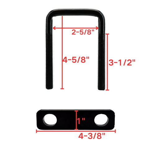 Heavy Duty Square U-Bolts 4 Pack Galvanized Clamp Set For Trailers And Trucks Fits 2.5 Inch Wide Leaf Springs with Measurements