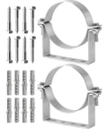 Straight Up Heavy Duty 4 Inch Split Ring Pipe Hanger With Rigid Steel Vent Bracket And Wall Standoff Rust Resistant, screws and anchors included.