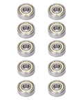 Deep Grooves Ball Bearing Kit, 10 Pack, High Speed Steel Bearings For Motors And Appliances, 6x17x6mm, Ultra Reliable, Low Friction, Smooth Operation, A True Workhorse For Makers And Pros. Ten sealed 6x17x6mm bearings arranged on a white background.
