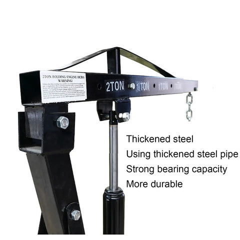 Heavy Duty 2 Ton Hydraulic Engine Hoist, Alloy Steel Cherry Picker Lift, Built Damn Solid With Rock Steady Stability showing thickened steel structure.