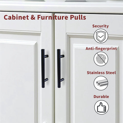 Twenty Pack Matte Black Cabinet Pulls With 96 Millimeter Hole Center For Easy Install And A 5.7 Inch Overall Length Stainless Steel Hardware