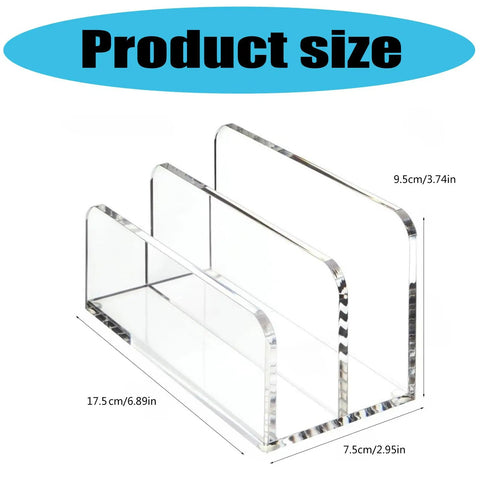 Acrylic Desk File Organizer With Mail Tray For Home Office And Studio Space Saving Document Storage Unit showing product size dimensions.