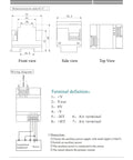Dimensions of Heavy Duty High Voltage Sensor Module HV4825 showing front, side, and top views with wiring diagram.