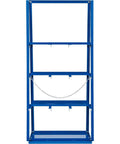 Big Time Vertical Bar Rack Straight Up Knockout Layout Handles Three Thousand Pounds Across Three Wide Bays Nailed Down Gear Storage for pipes and trim in blue.