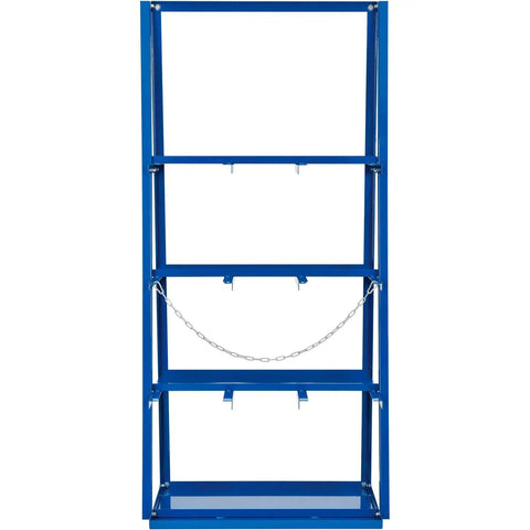 Big Time Vertical Bar Rack Straight Up Knockout Layout Handles Three Thousand Pounds Across Three Wide Bays Nailed Down Gear Storage for pipes and trim in blue.