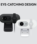 Hella Crisp Full Hd 1080p Webcam For Streaming And Remote Meetings Boasting Auto Light Correction Built In Privacy Slider in black and white.