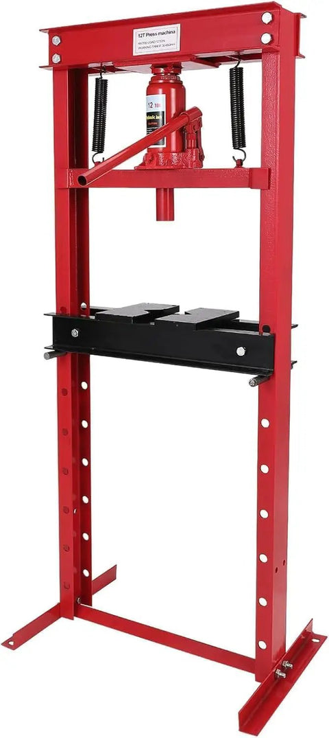 12 Ton Hydraulic Shop Press H Frame with Movable Plates and Adjustable Height for Metalworking, front view