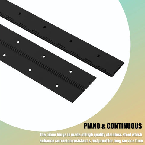 Heavy Duty 20 Inch Piano Hinge Two Pack Rock Solid Black Coated 304 Stainless Steel Continuous Cabinet Door Hinge on a white background.