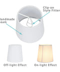 Clip On Chandelier Shade Set White Linen Small Barrel Fabric Lamp Covers Six Pack Handmade Traditional Decor Soft Cozy Glow For Vintage Living Rooms 5.2 In Diameter 4 In Depth 5.2 In Height with clip-on fitter and lighting effects
