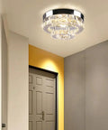 Mini Crystal Chandelier Ceiling Light Two Layer Ring Design Flush Mount Modern Lighting for Hallway Staircase Kitchen Bathroom Multicolor LEDs 30W 110V Easy Install Sleek Home Decor