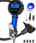 Digital Bike Tire Inflator With Pressure Gauge For Presta And Schrader Valves Universal Air Chuck Adapter showing 3.2 PSI reading.