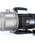 115V Shallow Well Garden Pump Workhorse With Stainless Steel Build, 1209 GPH Max Flow At 5 Ft Head, side view of 1.2 HP unit