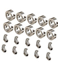 Ten Pack Stainless Steel Shaft Collars 6mm Adjustable Screw Collar Position Adjuster Set, shown with set screws
