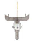 Front view of Baxnore wooden ring drill bit tool with HSS cutter mounted in metal brace