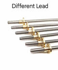Multiple lead screws with brass nuts showcasing different leads