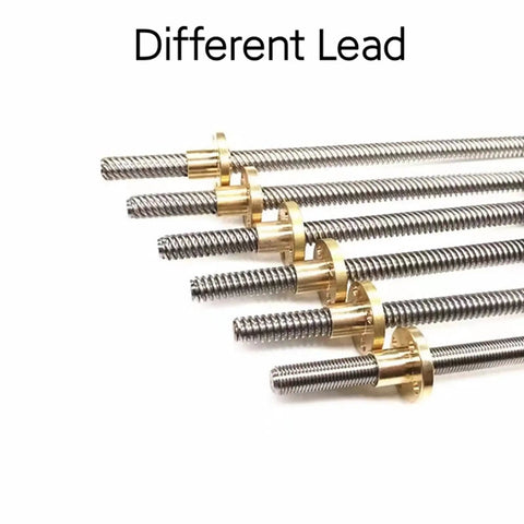 Multiple lead screws with brass nuts showcasing different leads