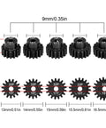 Beefy 32P Pinion Gear Set for 1/10 RC Electric Off Road Trucks, 15T-19T, 3.175mm Bore, 0.8 Mod, Hardened Steel Gears Displayed