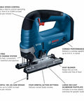 18V Brushless Top Handle Jig Saw With 3500 No Load Strokes Per Minute Die Cast Aluminum Footplate With No Mar Overshoe Variable Speed Control 0 To 3500 SPM Bare Tool For Pros, showing product features and design details