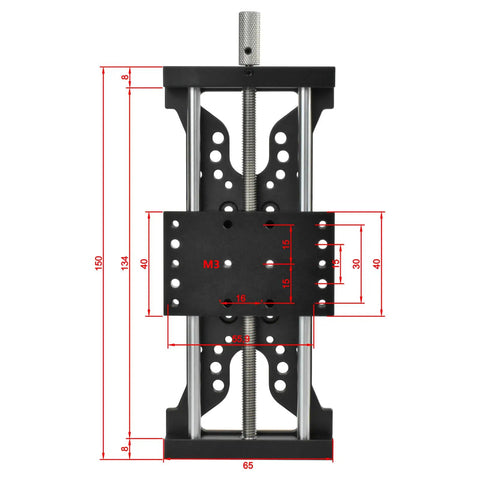 Height Adjuster For Laser Engravers And CNC Lasers With Quick Z Axis Lift Focus Bracket With 94mm Range shown with measurements