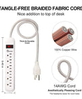 Power Strip Surge Protector With Six Outlets And A Two Foot Braided Fabric Extension Cord 300 Joules Wall Mounted Overload Protection Ideal For Home Or Office Durable Go To Tangle Free Design 2 Pack showing copper wire and cord thickness
