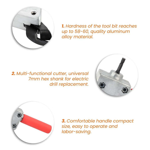 Power Drill Sheet Metal Cutter Attachment with aluminum alloy, 7mm hex shank, and handle for easy use in DIY projects.
