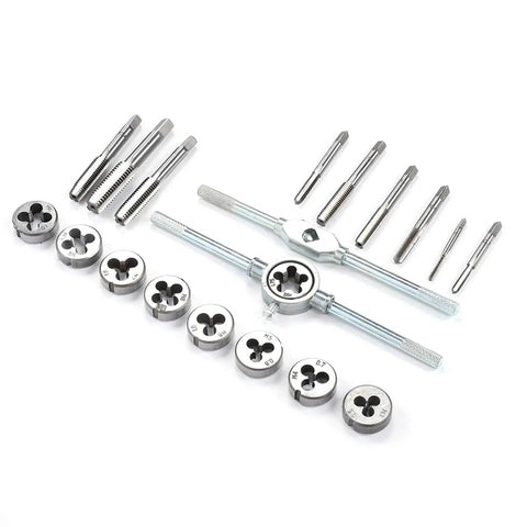Heavy Duty 20 Piece Metric Tap Die Set With Wrench Rack For Thread Repair And Cutting M3 To M12 Bolt Rod Pipe Hand Tool Kit Ready To Go, steel taps and dies