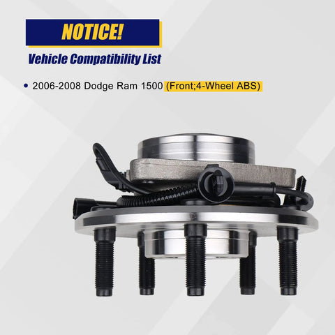 Front Wheel Bearing And Hub Assembly 515113 for Dodge Ram 1500 2006 2007 2008 Front Position 5 Lug ABS