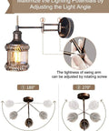 Two Pack Two In One Industrial Wall Sconce Lights Plug In Or Hardwired Antique Bronze Swing Arm Lamps showing adjustment angles.