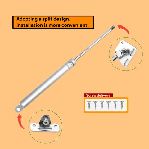 Heavy Duty 2 Pack 6 Inch Drop Down Gas Struts for Flip Down Doors with 100N force, featuring screws and split design.