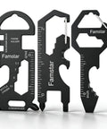 3 Pack Keychain Multi Tool Wrench Ruler Bottle Opener For Men Compact Metal Pocket Gadget black design front view