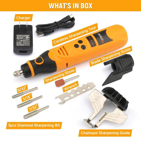 Cordless Electric Chainsaw Sharpener Kit With 3 Diamond Bits, Portable Handheld Chainsaw Blade Sharpening Tool, charger, bits