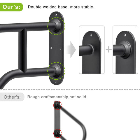 Heavy Duty Non Slip Outdoor Stair Hand Rail For 1 To 3 Steps Wall Mounted Grab Bar U Shape Safety Handle Black Pipe, double welded base