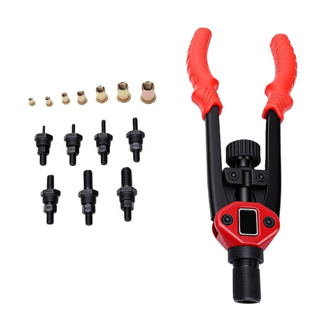 Rivet Nut Tool Kit With Interchangeable Mandrels And Storage Box For Furniture Auto Marine And Industrial Projects Pro Grade And DIY Friendly showing handles and mandrels