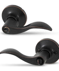 Wave Lever Door Handle Set With Keys For Bedroom Doors Anti Bump Resistant Reversible For Right Or Left Handed Doors Oil Rubbed Bronze Finish
