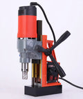 Powerful 1280W Portable Magnetic Drill Press With Super Strong Electromagnet for heavy duty metal drilling tasks, showing drill head and controls.