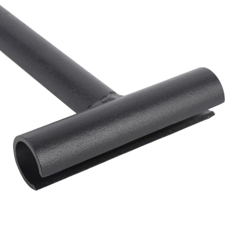 Close-up view of a Door Hinge Bender Tool with 13 Inch Leverage for Quick Fix and Realignment of Sagging or Sticking Doors in black metal.