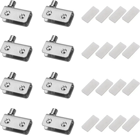 No-Drill Glass Door Pivot Hinge Set for 4-6mm Glass, 4 Pairs, stainless steel clamp hinges and glass protection spacers