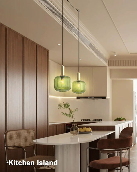 Green Glass Plug In Pendant Light With Retro Chic Mid Century Modern Vibe Brushed Gold Accents 1 Light Lantern Shade Indoor Ceiling Hanging Chandelier For Living Room Bedside Or Over Table