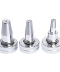 Three metal PEX expander heads in 1/2, 3/4, and 1 inch sizes for PEX Tube Expansion Tool Kit With One Half Inch Three Quarter Inch And One Inch Expander Heads Meets ASTM F1960 Standards Including Tube Cutting Pliers For ProPEX Expansion