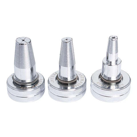 Three metal PEX expander heads in 1/2, 3/4, and 1 inch sizes for PEX Tube Expansion Tool Kit With One Half Inch Three Quarter Inch And One Inch Expander Heads Meets ASTM F1960 Standards Including Tube Cutting Pliers For ProPEX Expansion