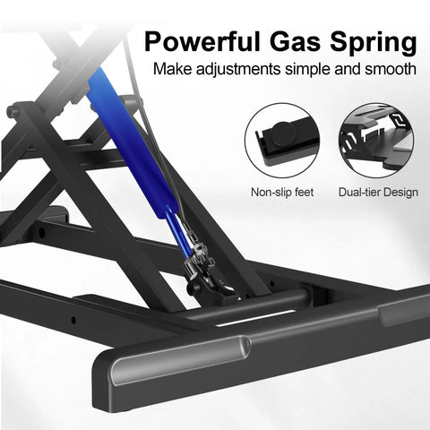 32 Inch Standing Desk Converter With Sit Stand Elevation Height Adjustable Riser showing gas spring mechanism