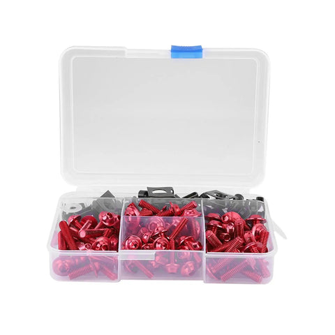 Sportbike Fairing Hardware Kit 177 Piece Aluminum Screws Set With M5 And M6 Sizes And Washers For Beefed Up Replacement On Yamaha Kawasaki Suzuki Ducati Riders Red Finish