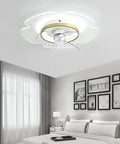 Prime Rated Led Ceiling Fan Light With Remote Control And Whisper Quiet Operation in a modern bedroom with white decor.