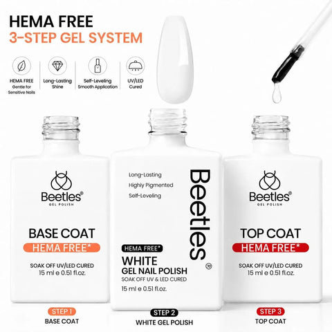 HEMA Free Gel Polish Set With Base Coat And Top Coat For Sensitive Nails White Gel Nail Polish 15ml bottles