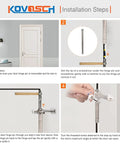 KOVOSCH hinge pin door stopper, 2-pack in brushed satin nickel with white rubber bumpers; installation steps shown.